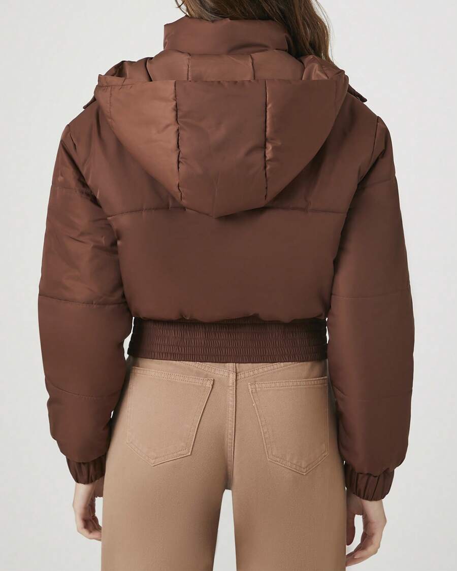 Cropped Hooded Puffer Jacket, Brown