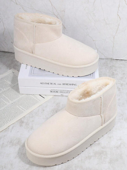 Women's Beige Windproof Warm Thick Sole Snow Boots