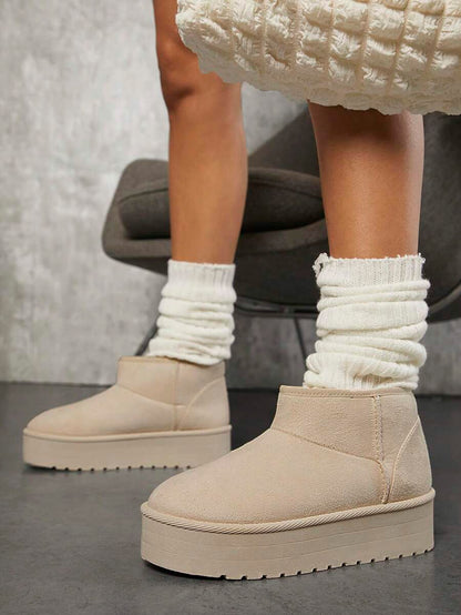 Women's Beige Windproof Warm Thick Sole Snow Boots