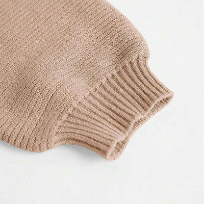 Women's Puff Sleeve Knit Pullover Ribbed Sweaters Crewneck Oversized Loose Casual Cozy Soft Slouchy Sweater, Khaki