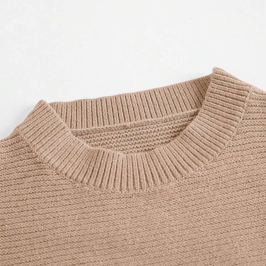 Women's Puff Sleeve Knit Pullover Ribbed Sweaters Crewneck Oversized Loose Casual Cozy Soft Slouchy Sweater, Khaki