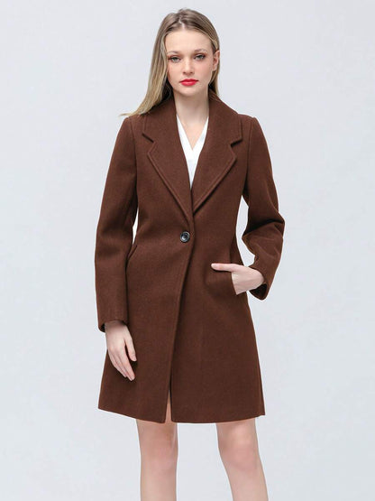 Women's Elegant Wool Blend Trench Winter Jacket Mid-Long Windproof Lapel Slim Pea Coat, Brown