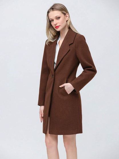 Women's Elegant Wool Blend Trench Winter Jacket Mid-Long Windproof Lapel Slim Pea Coat, Brown