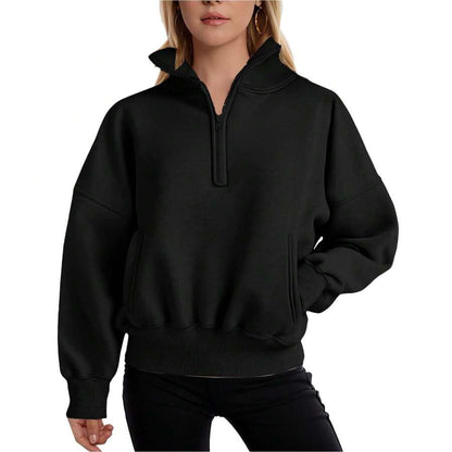 Women's Fall Winter Zip-Up Hooded Sweatshirt Oversized Long Sleeve Top, Black