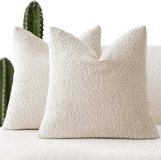 24x24 Pillow Covers Set of 2, Textured Boucle Pillow Covers, Cozy Neutral Decorative Cushion Cases for Couch, Chair, Sofa, Bedroom & Living Room, Ivory Beige