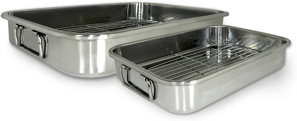 2 Pack Stainless Steel Roasting Pan with Roasting Racks, 16.5"L x 12"W x 2.5"H CA Ticaret