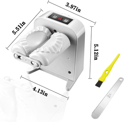 Electric Dumpling Maker Machine - Adjustable Automatic Press with Spoon and Brush for Easy Home Pastry Preparation (White)