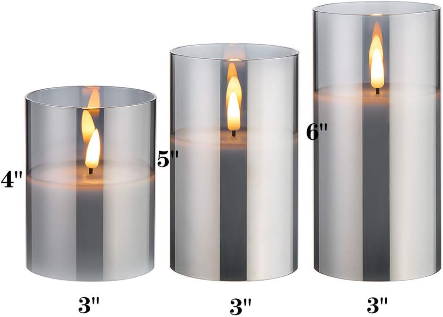 3 Pack Remote Glass Flameless Candles, Kitchen Gifts, Battery Required, Led Pillar Candles, Perfect Decor CA Ticaret