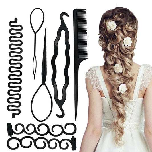 7-Piece Women's Hair Styling Kit - French Braid Tools and Accessories (Black)