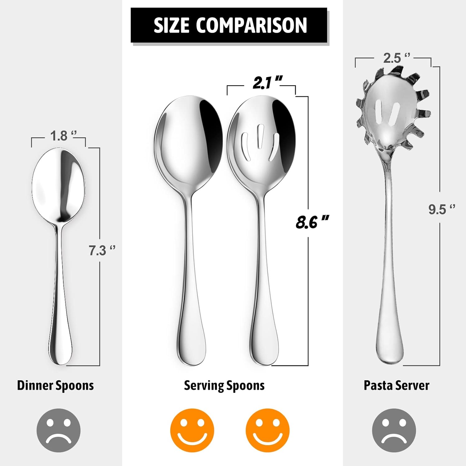 8 Pack Serving Spoons, 4 Serving & 4 Slotted Spoons, Stainless Steel, Dishwasher Safe, 8.6" CA Ticaret