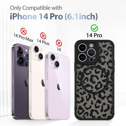 Leopard Print Phone Case - Case for iPhone 14 Pro [Compatible with MagSafe], Black Leopard Pattern Design, Soft TPU Bumper with Hard PC Back, Anti-Fall Shockproof Protective Slim Cover