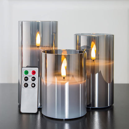 3 Pack Remote Glass Flameless Candles, Kitchen Gifts, Battery Required, Led Pillar Candles, Perfect Decor CA Ticaret