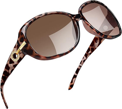 Leopard Print Eyeglasses - Big Sunglasses for Women, Trendy Oversized Rectangle Shades with UV Protection