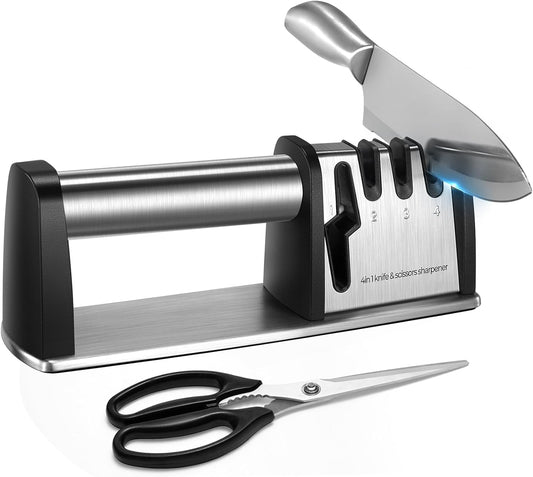 Knife Sharpeners, Stainless Steel Knife Sharpening, 4 in 1 Scissors and manual pocket knife sharpener for the Kitchen Chef (8.7"L x 2.36"W x 3.26"H) CA Ticaret