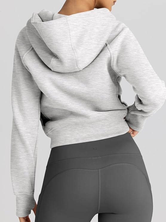 2024 Women's Cropped Zip-Up Hoodies – Casual Fleece Sweatshirts for Fall and Winter Y2K Style, Grey