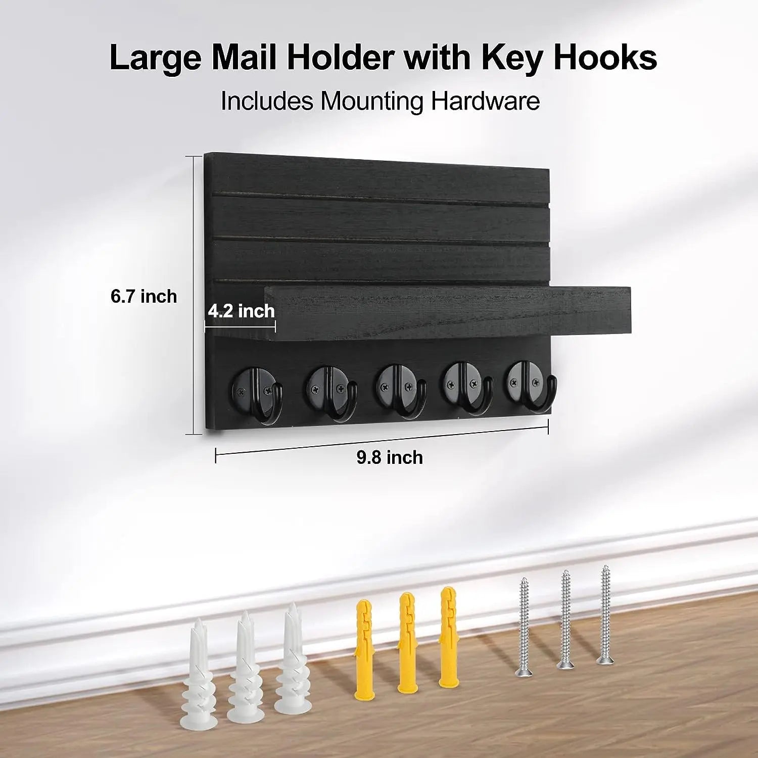 Key Holder for Wall, Decorative Key and Mail Holder with Shelf Has Large Hooks for Bags, Coats, Umbrella – Paulownia Wood Key Hanger with Mounting Hardware (9.8”W x 6.7”H x 4.2”D) CA Ticaret