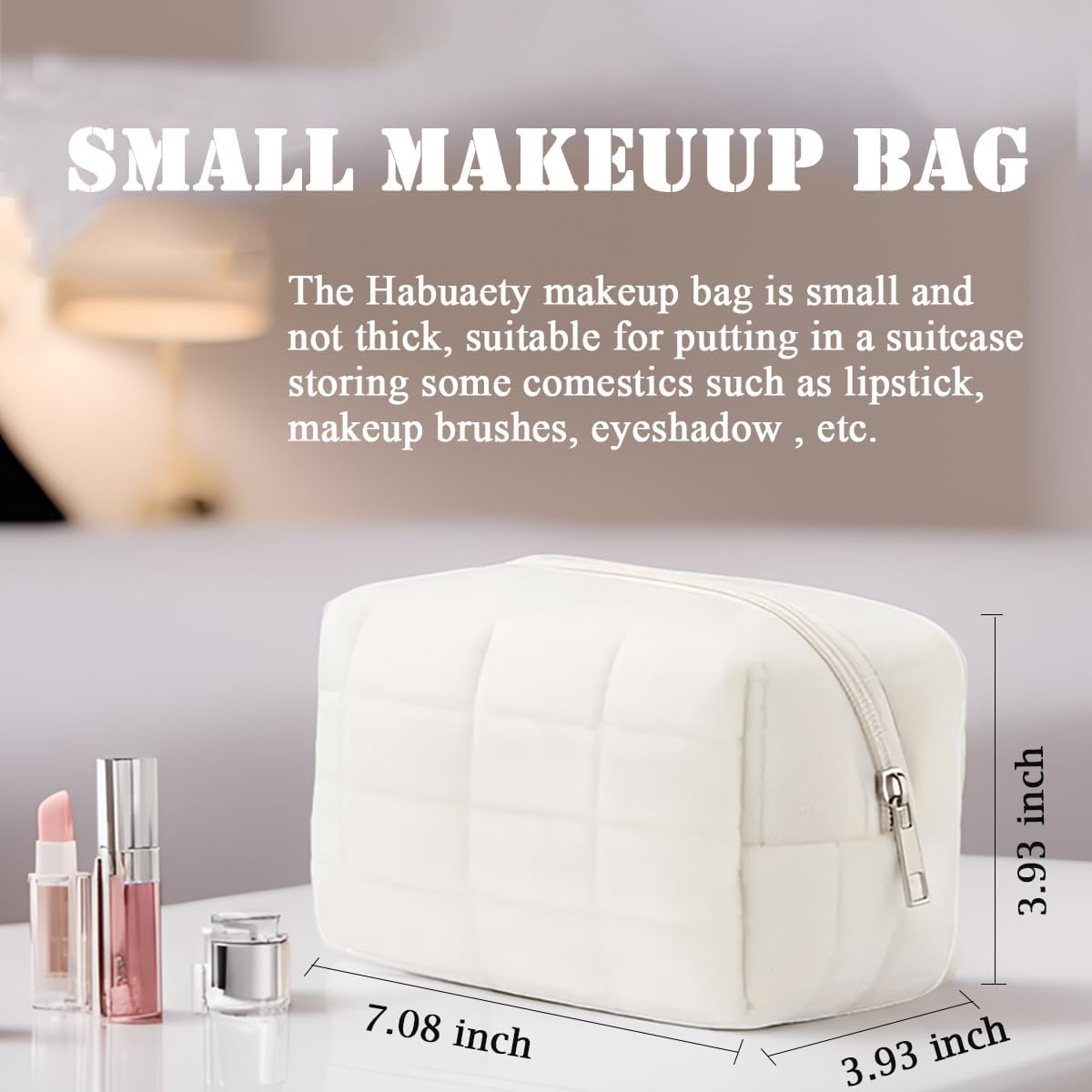 Small Makeup Bag, Checkered Travel Makeup Bag for Women, (3.93 x 7.08 x 3.93 inch)