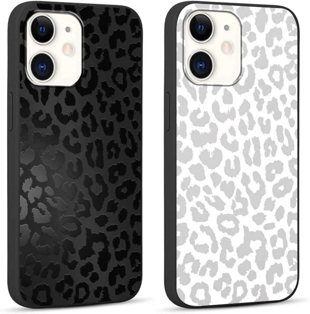 Leopard Print Phone Case - 2 Pack Cute Cheetah Print for Apple iPhone 11 6.1 Inch, Luxury Leopard Pattern Design Soft Silicone Slim TPU Shockproof Protective Bumper Cover for Women Girls - Black & White