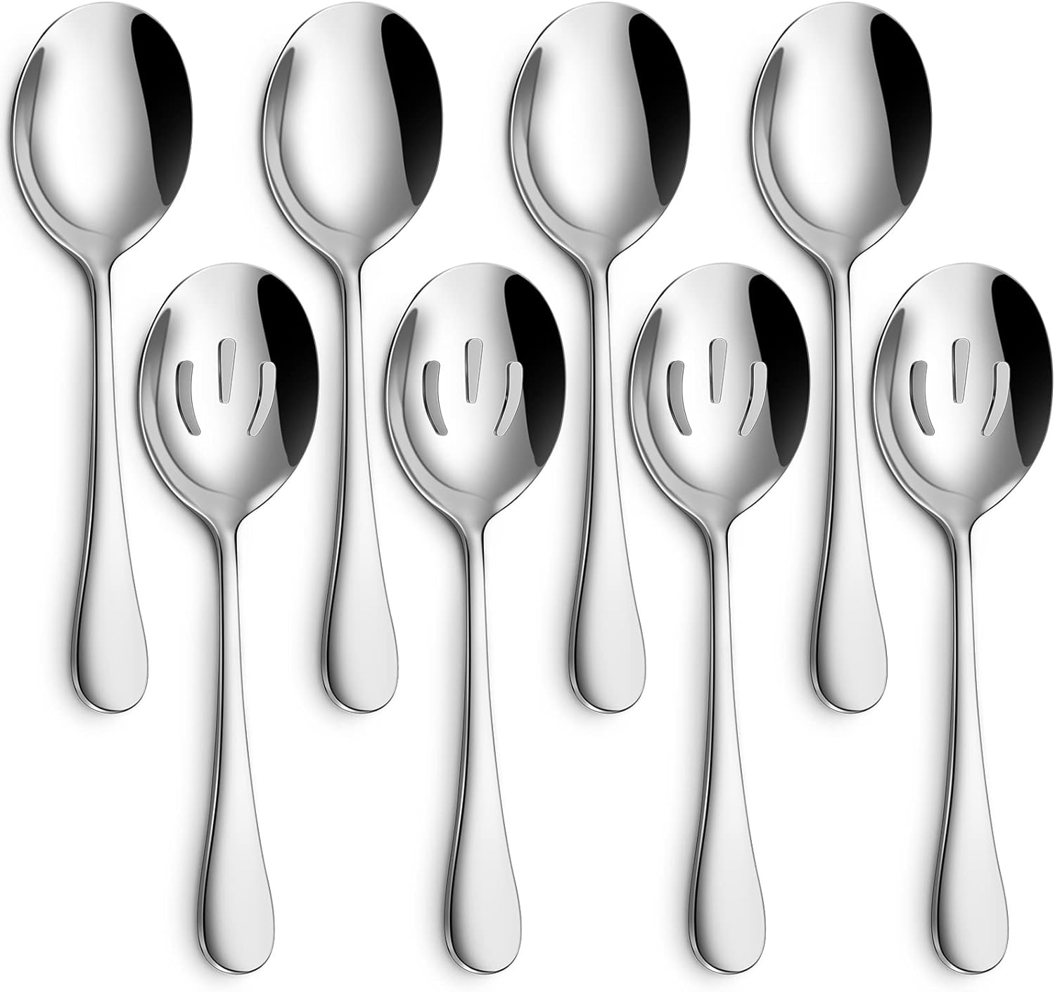 8 Pack Serving Spoons, 4 Serving & 4 Slotted Spoons, Stainless Steel, Dishwasher Safe, 8.6" CA Ticaret