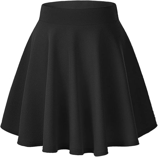 Women's Black Stretchy Flared Mini Skater Skirt - Versatile Casual Essential