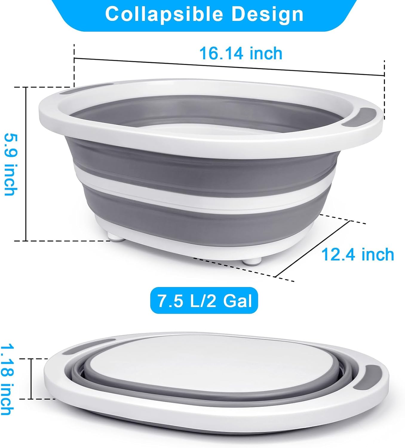 Collapsible Washing Up Bowl, 2 in 1 Dishpan & Cutting Board, Perfect for Camping, BBQ CA Ticaret