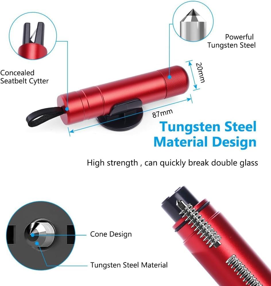 2-in-1 Emergency Escape Tool: Car Safety Hammer with Window Breaker and Seat Belt Cutter - Essential Life-Saving Device (Red)