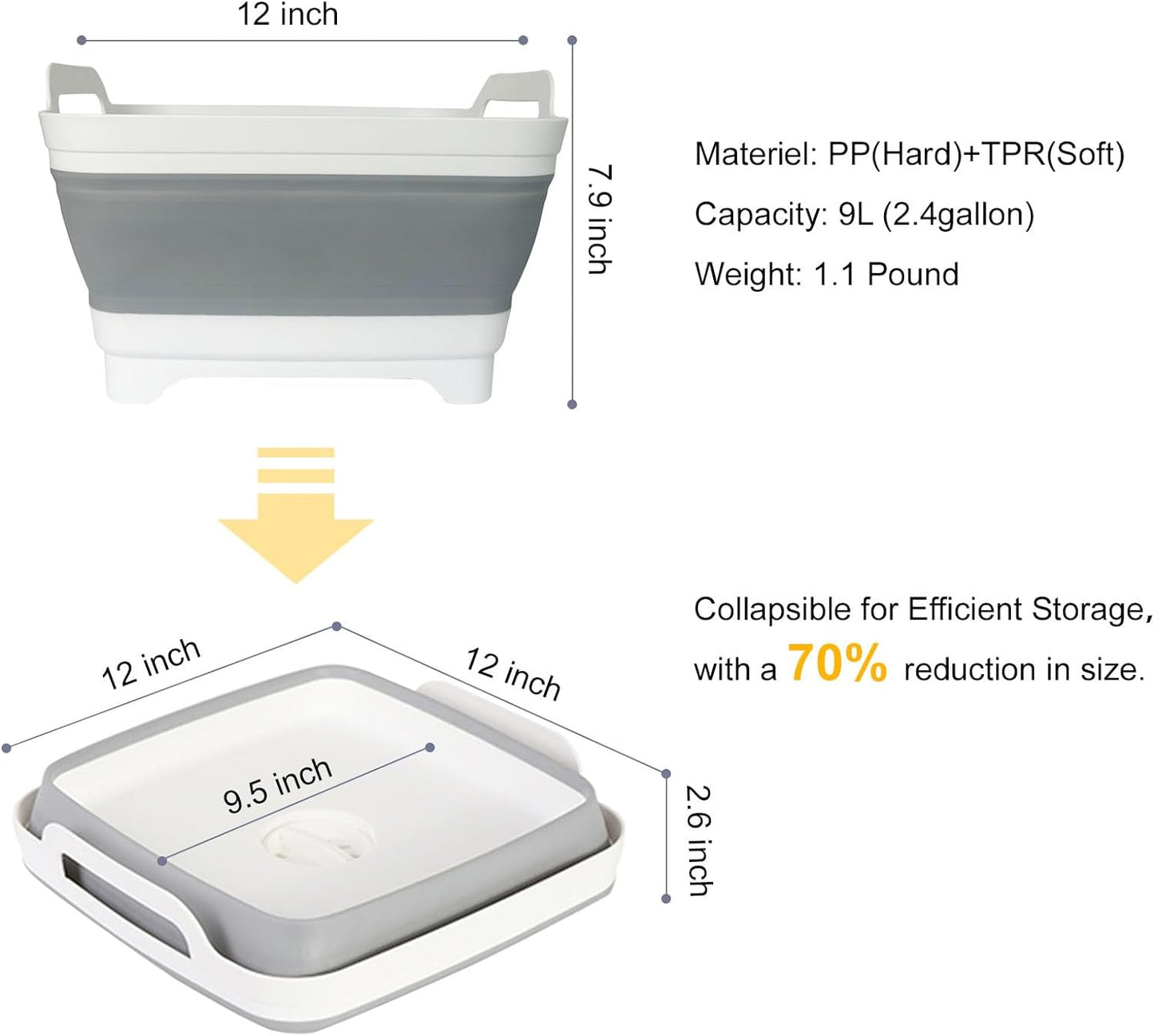 Collapsible Washing Up Bowl, Dish Tub, Portable Sink, Perfect for Camping or BBQ, 9L CA Ticaret