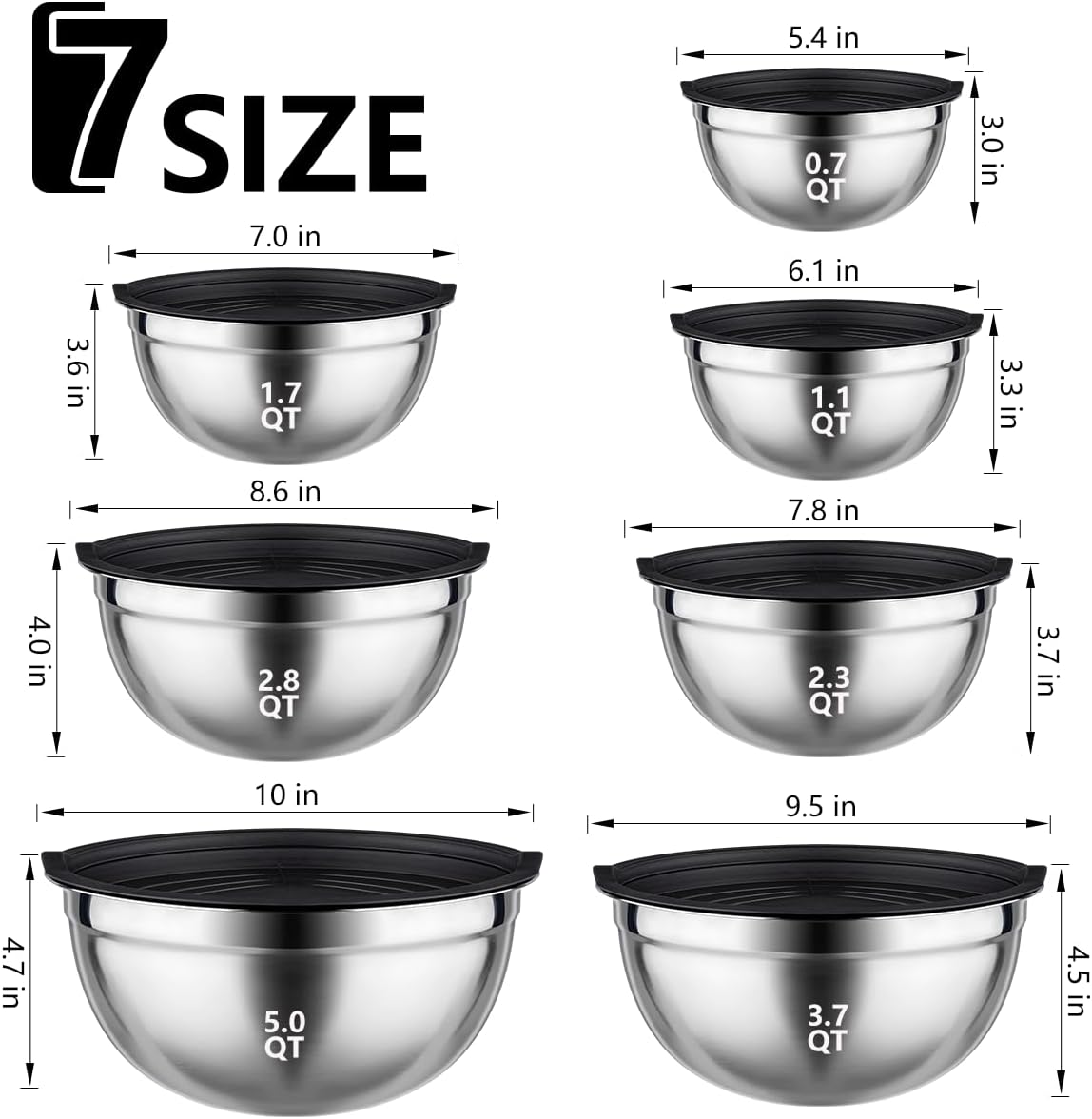 26 Pack Stainless Steel Mixing Bowls With Lids & Cooking Utensils, Kitchen Gifts, Dishwasher Safe, Also Perfect for Baking & Serving, Total 17.3 QT CA Ticaret