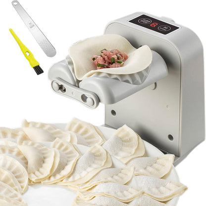 Electric Dumpling Maker Machine - Adjustable Automatic Press with Spoon and Brush for Easy Home Pastry Preparation (White)