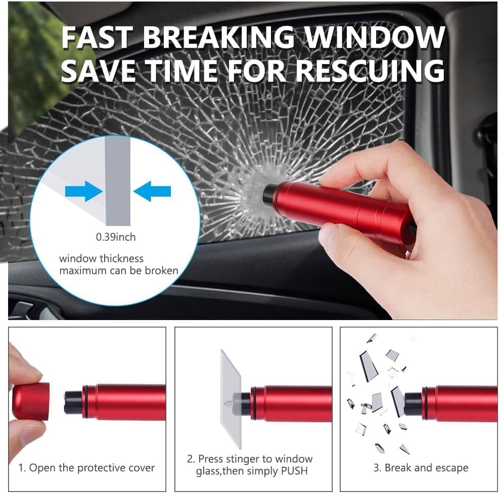 2-in-1 Emergency Escape Tool: Car Safety Hammer with Window Breaker and Seat Belt Cutter - Essential Life-Saving Device (Red)