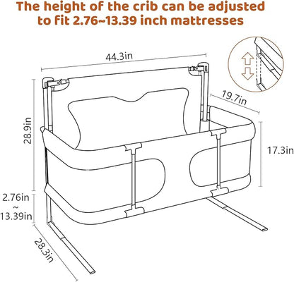 Adjustable Baby Bassinet Bedside Sleeper, Foldable Co-Sleeping Bed with Lifting Rail for Toddlers