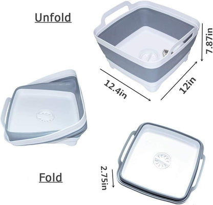 Collapsible Washing Up Bowl with Drain Plug & Carry Handles, Dish Basin, Storage, Portable, 9L CA Ticaret