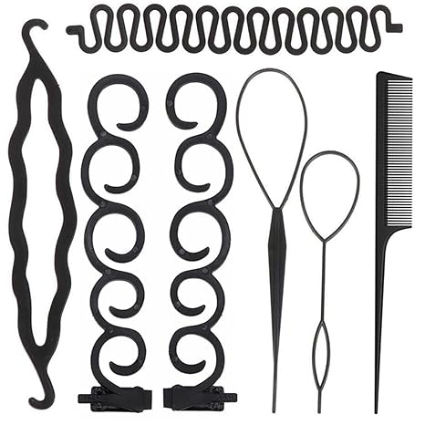 7-Piece Women's Hair Styling Kit - French Braid Tools and Accessories (Black)