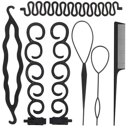 7-Piece Women's Hair Styling Kit - French Braid Tools and Accessories (Black)