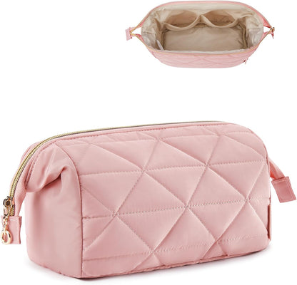 Pink Small Makeup Bag, Travel Makeup Bag, Makeup Bags for Women Makeup Organizer Case, Wide-open Pouch Purse Travel Essentials