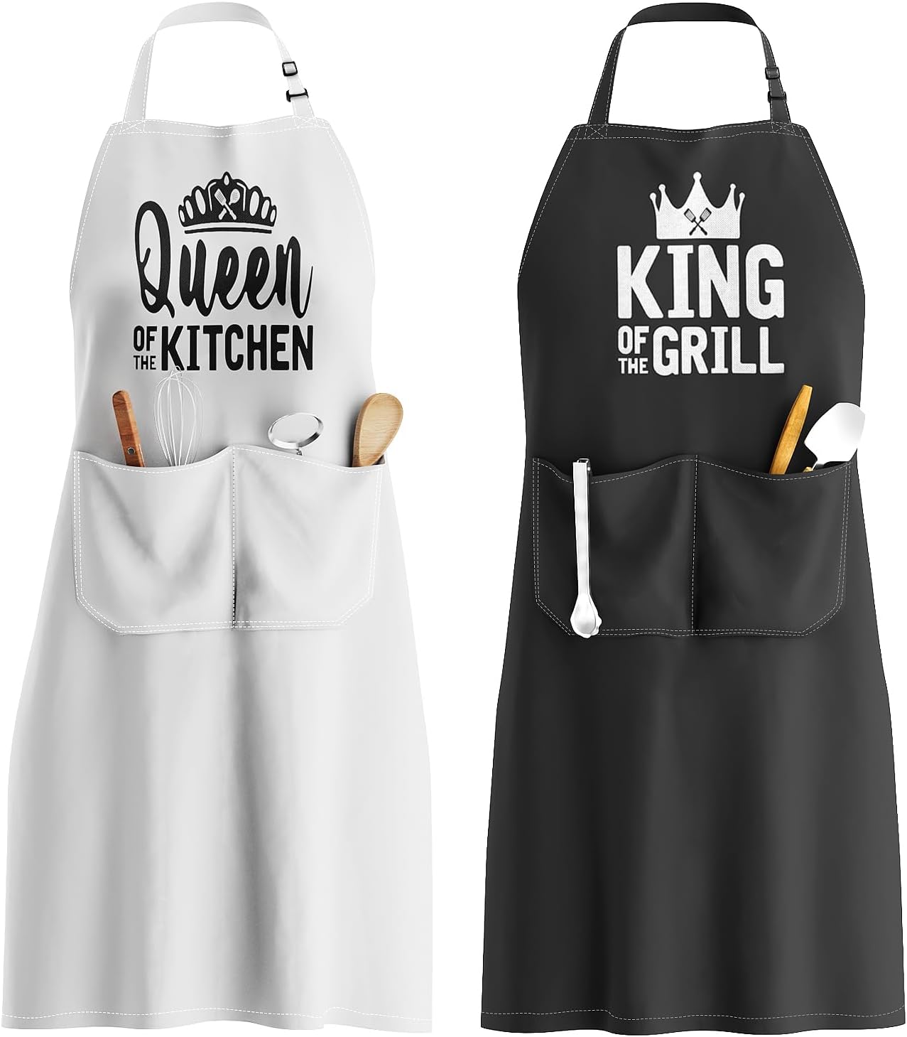 King & Queen Of The Kitchen Apron Set for Couples, Kitchen Gifts, Wedding Gifts, Couple Gifts CA Ticaret