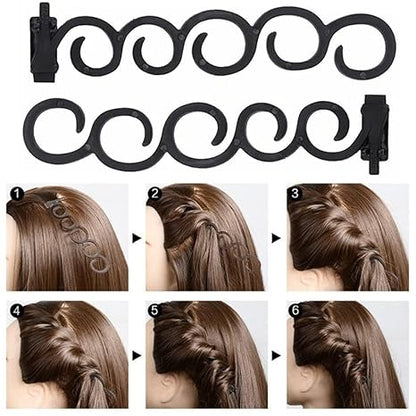 7-Piece Women's Hair Styling Kit - French Braid Tools and Accessories (Black)