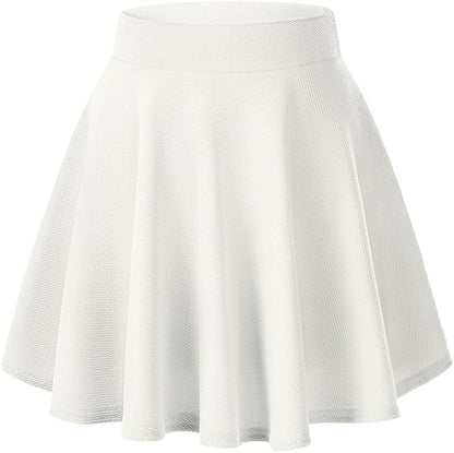 Women's White Stretchy Flared Mini Skater Skirt - Versatile Casual Essential