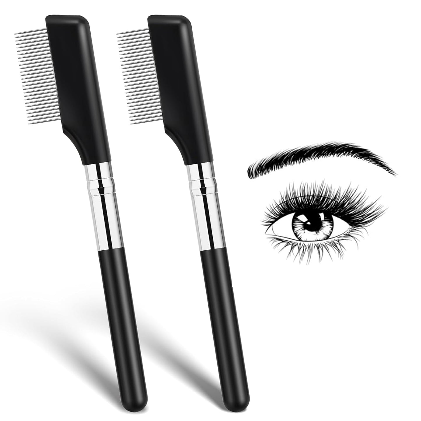 Ladies Makeup Tools: Small Eyelash Comb 2-Pack with Metal Teeth for Perfect Eyelash Separation and Grooming; Ideal Eyebrow Brush for Flawless Eye Makeup