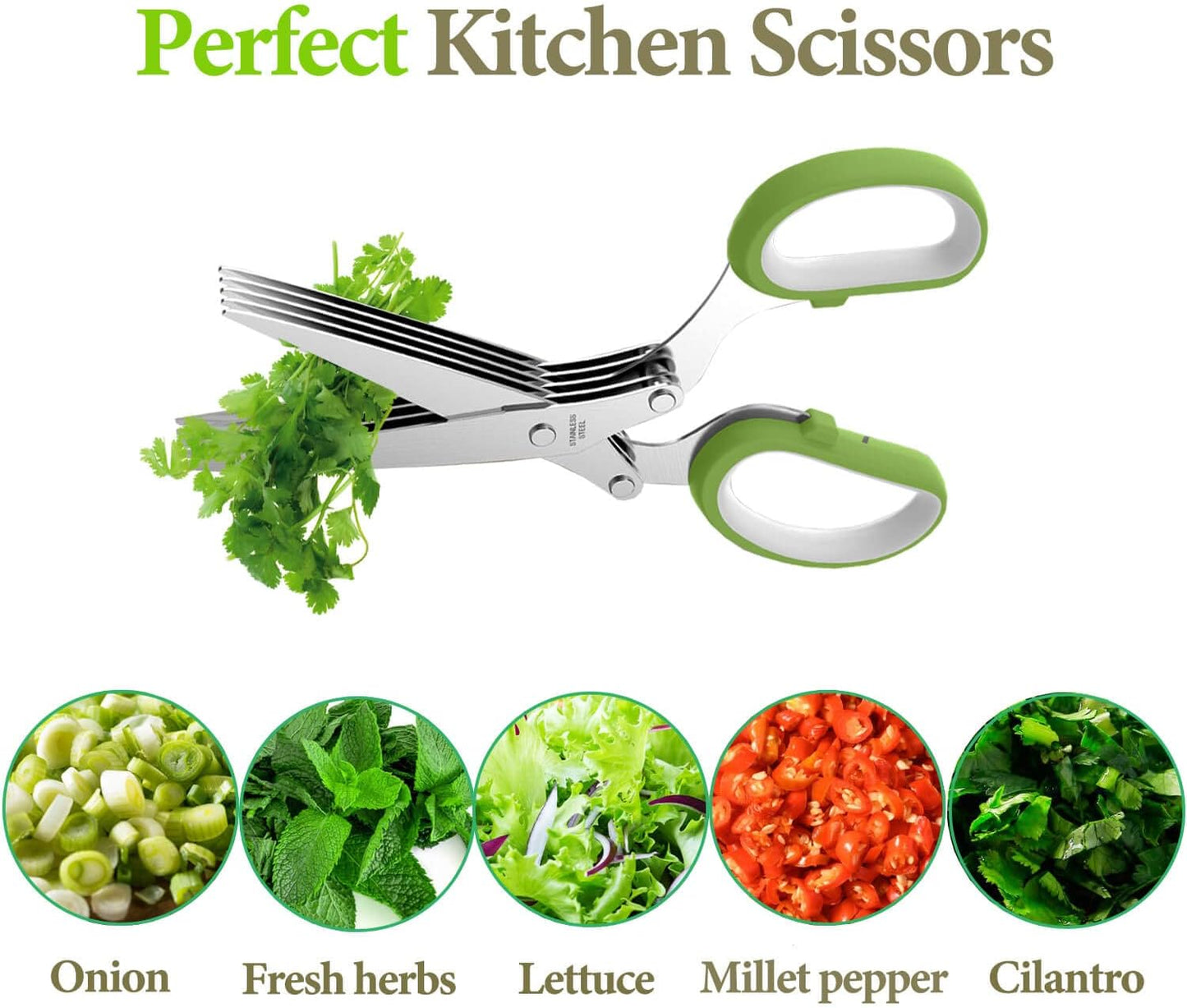 Kitchen Herb Shears Cutter with 5 Blades and Cover, Sharp Dishwasher Safe Kitchen Gadget, for Kitchen Chef (7.5"L x 3.5"W) CA Ticaret