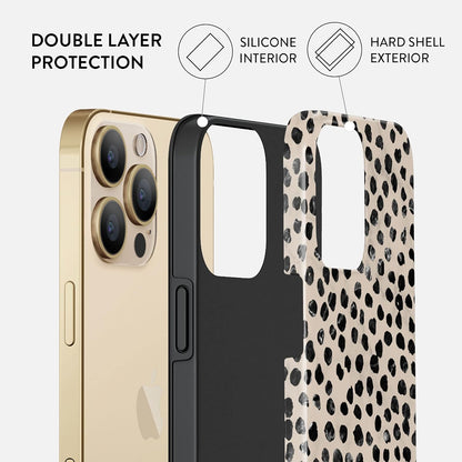 Phone Case Compatible with iPhone 14 PRO MAX - Wireless Charging Compatible Hybrid 2-Layer Hard Shell + Silicone Protective Case, Slim Fit with Leopard Print Phone Case Design, Heavy Duty Protection, Almond Latte