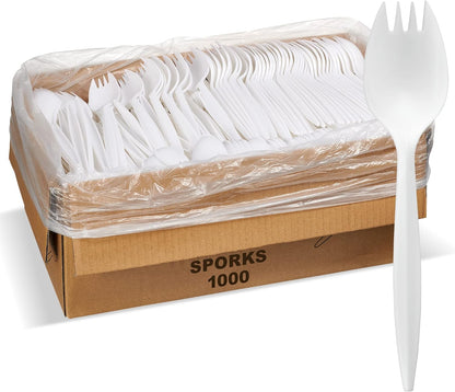 Sporks, White Color Plastic Disposable Sporks 1000 Piece, Plastic Cutlery Spork (13.86 x 7.32 x 6.06 inches) CA Ticaret