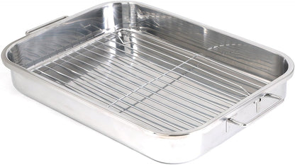 2 Pack Stainless Steel Roasting Pan with Roasting Racks, 16.5"L x 12"W x 2.5"H CA Ticaret