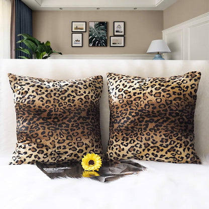 Leopard Print Throw Pillows - Set of 2 Soft Plush Faux Fur Decorative Pillow Covers for Home Couch Sofa (18x18 inch)