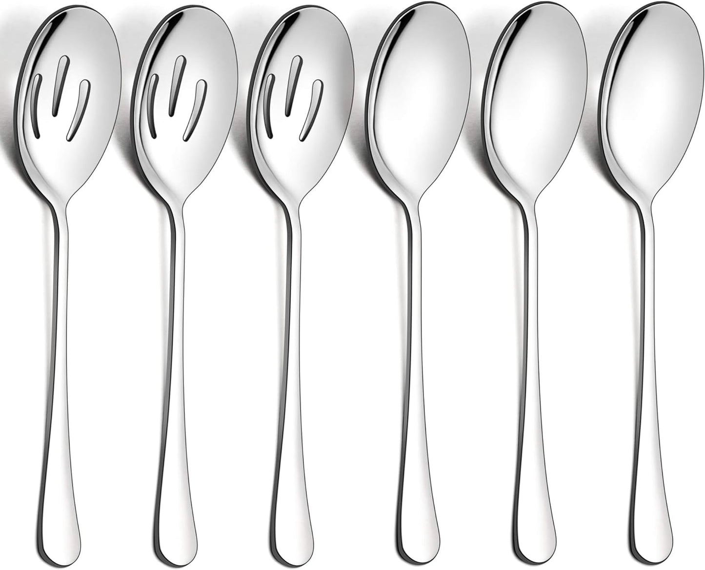 6 Pack Stainless Steel Serving Spoons, 3 Slotted & 3 Serving, 9.8" CA Ticaret