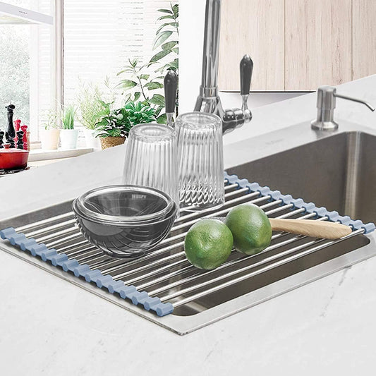 Stainless Steel Roll Up Dish Drainer Rack for Over The Sink, Kitchen Gifts, 17.5"x11.8" CA Ticaret