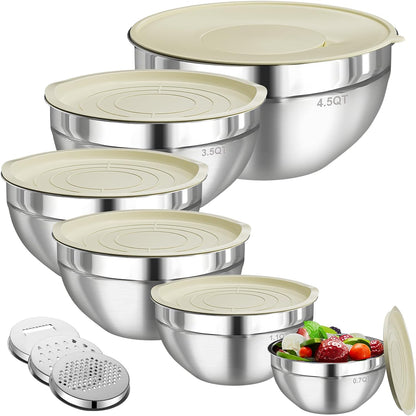 6 Pack Stainless Steel Mixing Bowls With 3 Pack Grater, Kitchen Gifts, Food Storage Organizer, Total 13.4 QT CA Ticaret