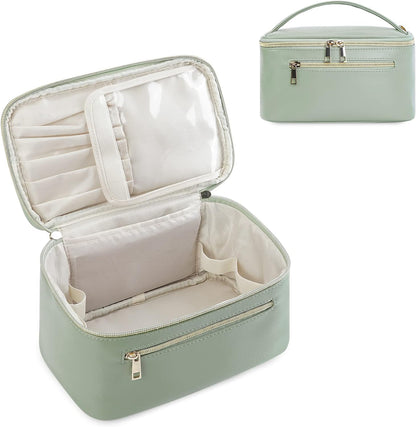 Green Large Makeup Bag, Travel Make Up Organizer Cosmetic Brush Bags, Natural Makeup Bag for Women