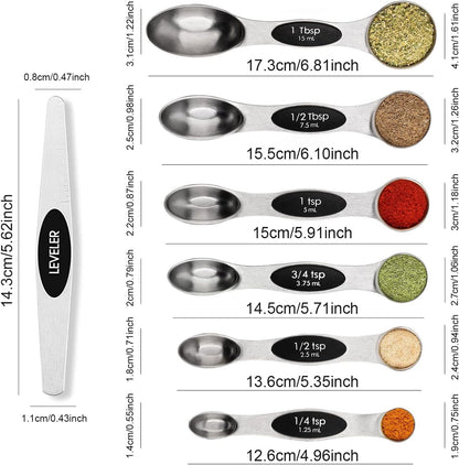 7 Pack Magnetic Stainless Steel Spice Measuring Spoons & Leveler, Kitchen Gifts, Fits in Spice Jars CA Ticaret