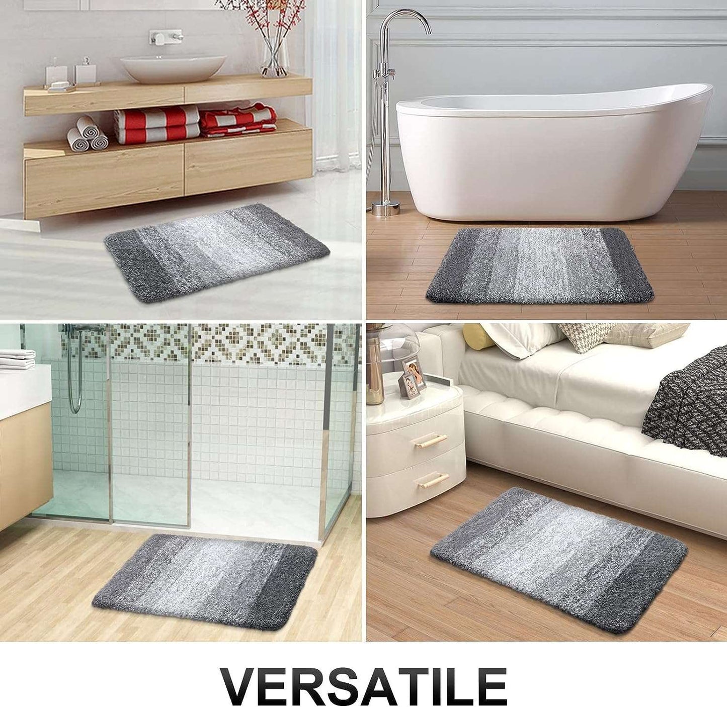 Luxury Bathroom Rug Mat 24x16, Extra Soft and Absorbent Microfiber Bath Rugs, Non-Slip Plush Shaggy Bath Carpet, Machine Wash Dry, Bath Mats for Bathroom Floor, Tub and Shower, Grey CA Ticaret